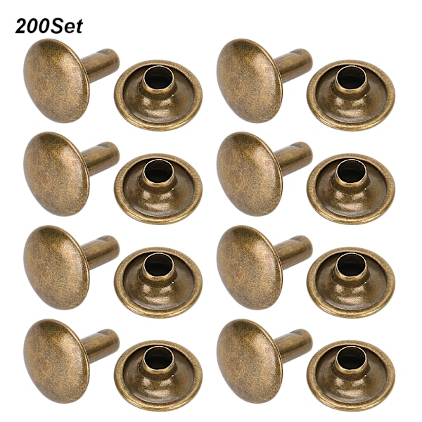 200 set dubbla locknit rund nitar spik järn jeans knapp läder skor väskor kläder 10x10mm brons