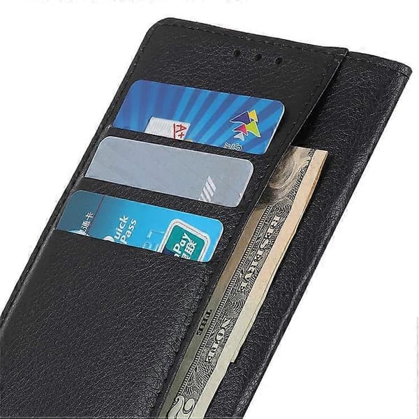 Compatible with iPhone 16 Plus Leather Case Wallet Card Slots Litchi Texture Flip Phone Case Black