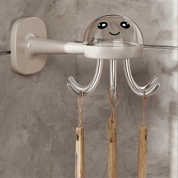 Multifunktionelle køkkenkroge 360° rotation blæksprutteformede selvklæbende kroge uden mærker i badeværelset A White