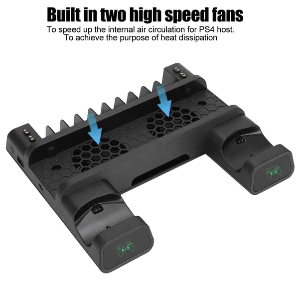 Multifunksjonell Varmespredningsvifte Base Oppbevaringsstativ Kontroller Dobbel Lader med LED-lys Brakett for PS4/SLIM/PS4 PRO