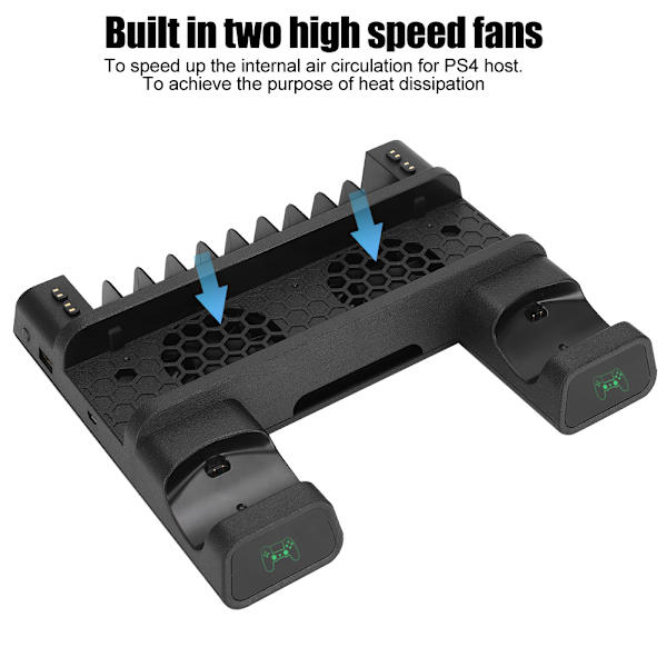 Multifunktionel varmeafledningsventilatorbase opbevaringsstativ controller dobbeltoplader med LED-lysholder til PS4/SLIM/PS4 PRO