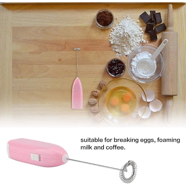 Bærbar skummaskin for kaffe, latte, cappuccino, varm sjokolade, elektrisk eggknekker for husholdningsbruk (rosa)