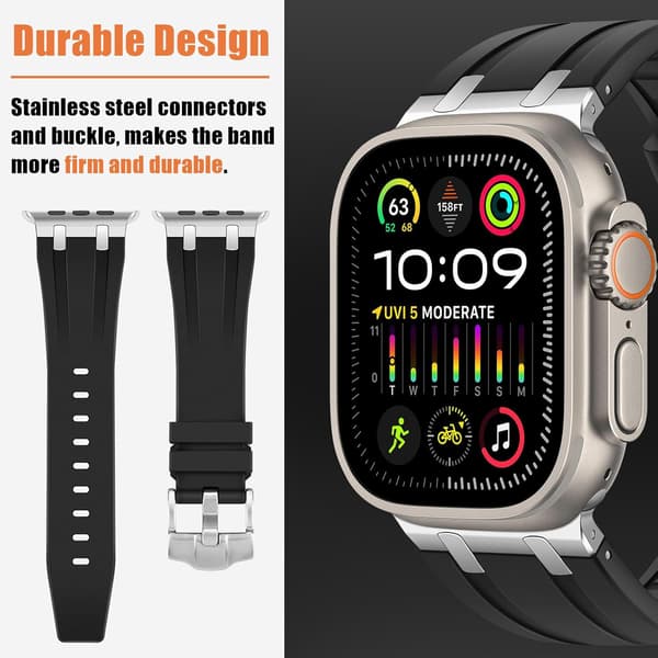 Compatible with Apple Watch Ultra Strap 38mm 40mm 41mm, Liquid Silicone Strap with Stainless Maple Adapters Designed for Apple Watch