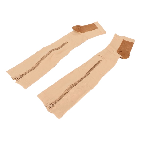 2st Dragkedja Kompressionsstrumpor Hög Stretchig Andningsbar öppen tå Kompression Vadstrumpa för promenader Löpsport L/XL