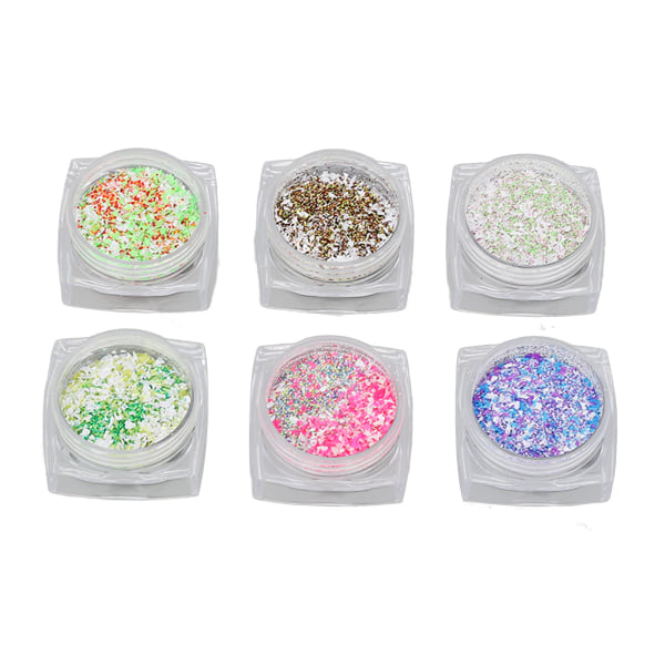 6 æsker Nail Art Glitter Pulver Blandet Farve Superfin Manicure Dekoration Støvsand til Neglesalon