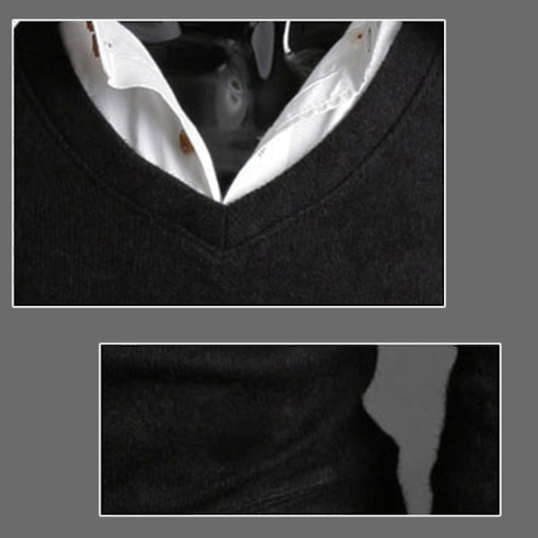 Klassisk strikket V-hals sweater til mænd - Langærmet pullover L Sort