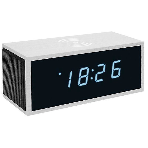 Luova Älykäs Monitoiminen Langaton Lataava Herätyskello Puinen Bluetooth Kaiutin LED (Valkoinen)