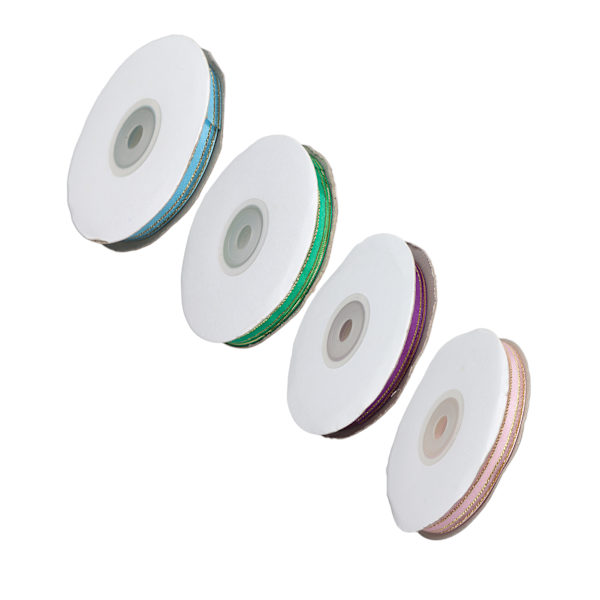 4 stk. 9 mm bredt transparent satinbånd i farverigt polyester chiffon til gaveindpakning