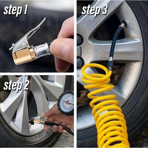 30CM Ventil Inflator Slange Sykkelpumpe Slangeforlengelseskabel, Hann Gjenget Gummi Inflator Dekk Luftslange Inflator, og 2 STK Bil Dekkventil Adapter