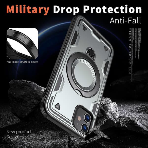 Deksler til iPhone 11/ XR Kompatibel med MagSafe Militær Beskyttelse PC+TPU Stativ Telefondeksel Grey