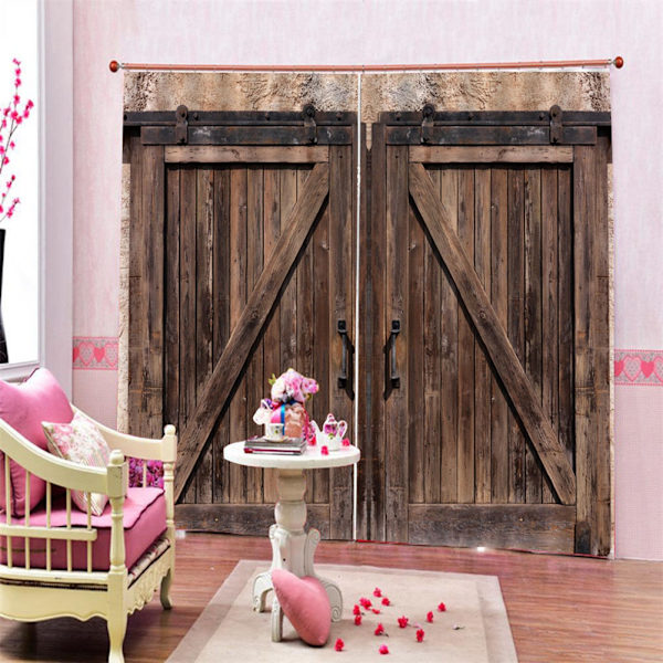 Tredørstil Stue Soverom Vindu Semi Blackout Semi Shade Trykkgardin 170 * 200 cm