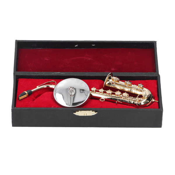 Miniatyr koppar saxofon modell med stativ Mini musikinstrument ornament gåvor