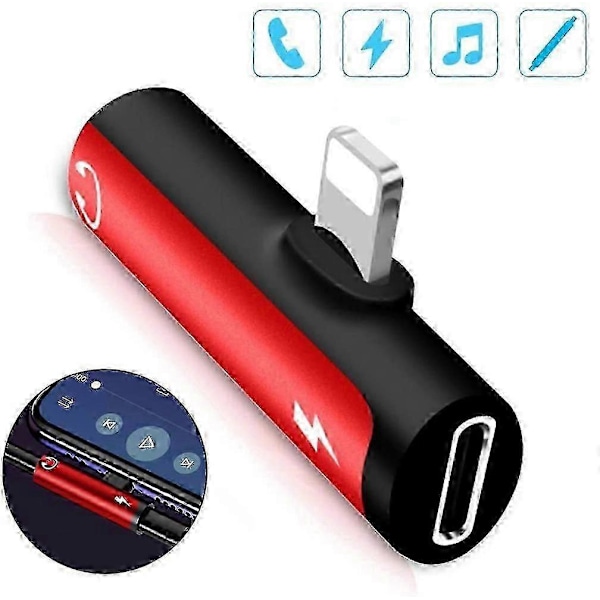 Hörlursadapter, adapter splitter, lightning splitter, ljudadapter Röd rund