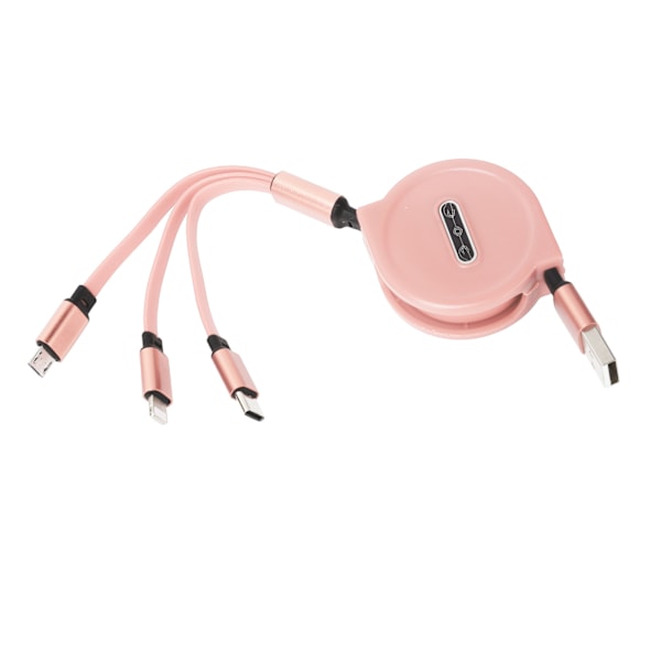 3 i 1 Multi Retractable Charger Cable 3A med TypeC/til IOS/Micro USB Connector 1.1M(Pink )