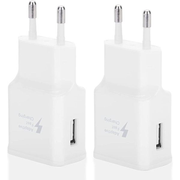 Dual Pack USB Hurtigladingsadapter kompatibel med Samsung S22/S21/S20/S10/S10e/S6/S7/S8/S9/Edge/Plus/Active/A72/A53 5G, Note 5/8/9/10