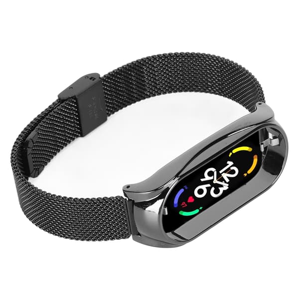Rustfri stål mesh rem, moderigtig, åndbar, fleksibel erstatningsrem, tilbehør, der passer til Mi Band 7, sort