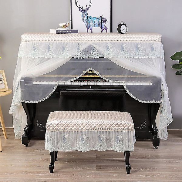 Blå spets pianobänkskydd - Modernt och elegant fullt skydd för ditt piano