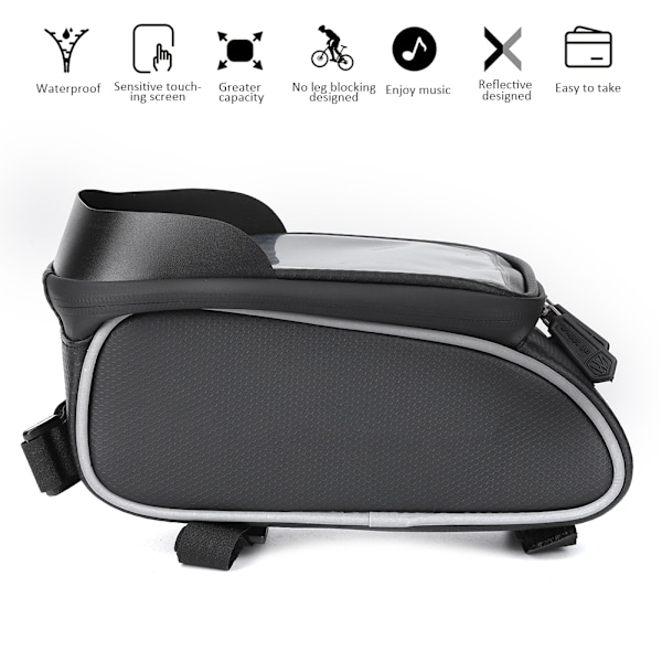Nylon Svart Vattenspridande Resistent Touchscreen Cykelväska Mobiltelefon Cykel Cykling Paket Utrustning
