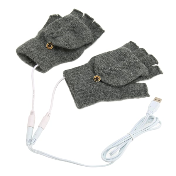 USB Warmer Uppvärmda Handskar Flip Half Fingerless Elektroniska stickade handskar för män Kvinnor Vinter Mörkgrå