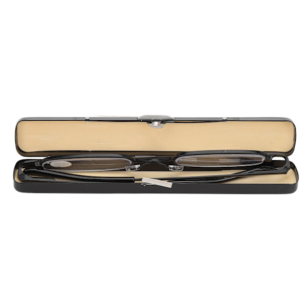 Slanke Lesebriller Små bærbare Rustfritt stål Metall HD Mini Lesebriller for med etui Eldre Menn Dame Svart +250