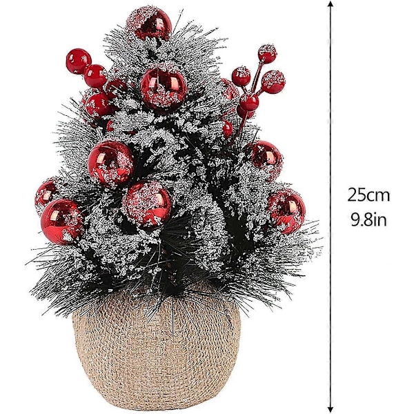 Mini Kunstigt Juletræ, 24 cm, Imitation Bord Fyrrenåle Med Rød Bær Stofpose