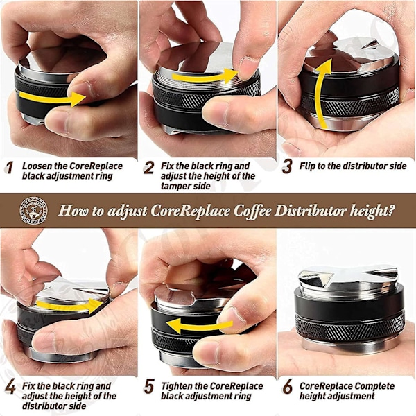 53mm Kaffedispenser og Tamper i Rustfrit Stål, Dobbelt Hoved Kaffeniveller Justerbar Dybde Professionel Håndholdt Tamper