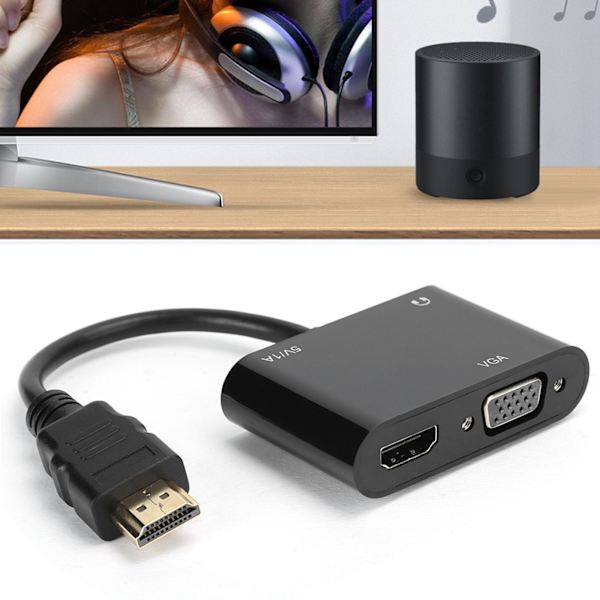 Videokonverter HDMI til HDMI/VGA/Micor Strømforsyning 3,5mm 4K HD Samtidig Visning