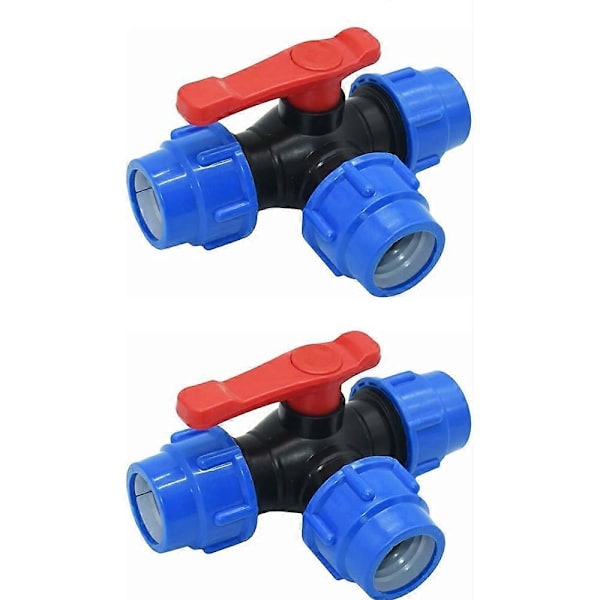 2 kpl Sulkuventtiili, 32 mm Pikaliitin Kolmisuuntainen Palloventtiili PVC PE Putki Pikakytkin T-Liitin (Koko: 32 mm)