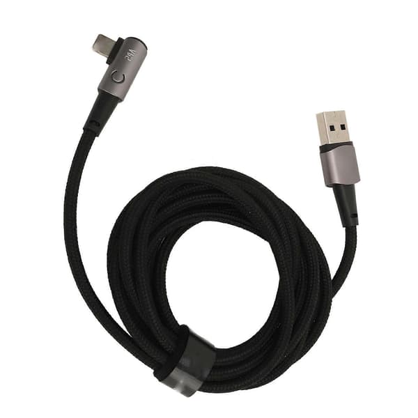 Ladekabel for iPhone, 90 graders vinkel, 2 meter, enkel å koble til, 2.4A hurtigladekabel, USB-ladekabel, grå
