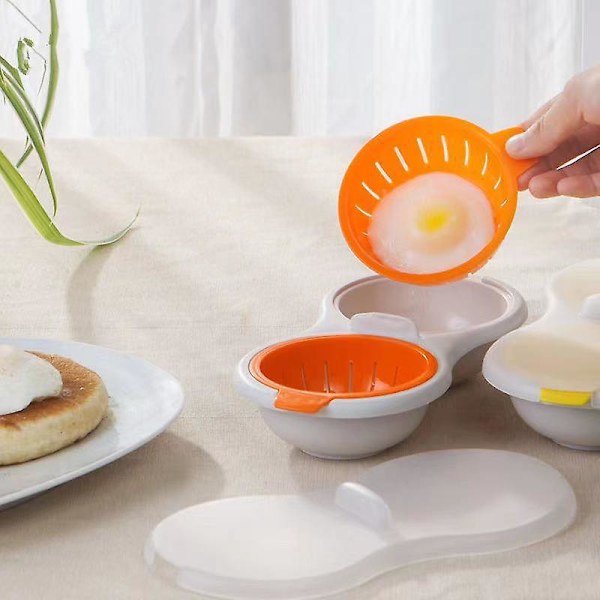 Mikrovågsugnsäggkokare - Dubbelkoppig Livsmedelsklassad Äggkokare för Frukost i Mikrovågsugnar (Orange)