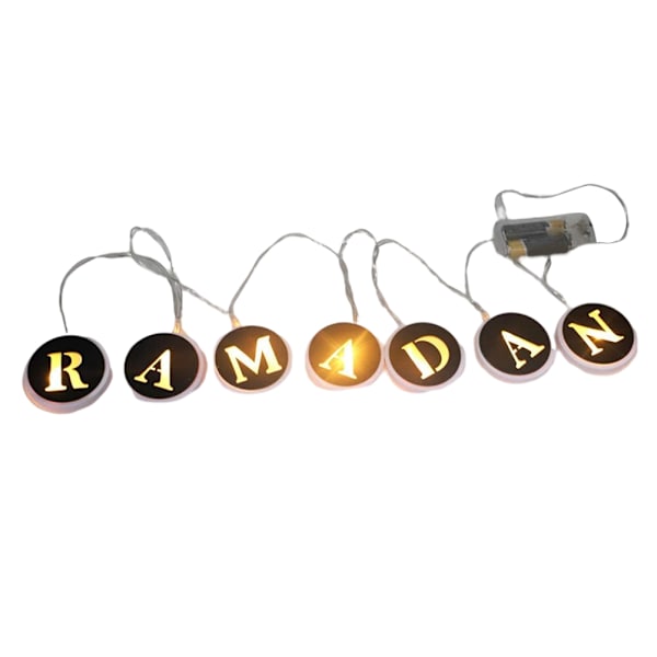 Ramadan LED String Light Dekoration Trä Hål Bokstäver Pendel för Ramadan Eid Mubarak Heminredning B B