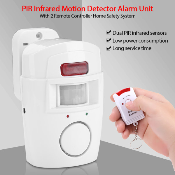 PIR infrarød bevegelsesdetektor Alarmenhet med 2 fjernkontroller Home Safety System