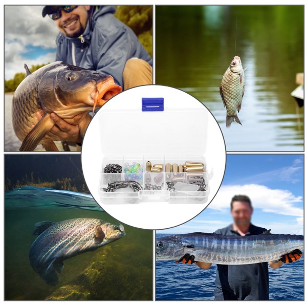 115 stk kobberfarge fiskesluker 8 formede ringperler Kroker Doble ringer fiskeutstyr tilbehørssett