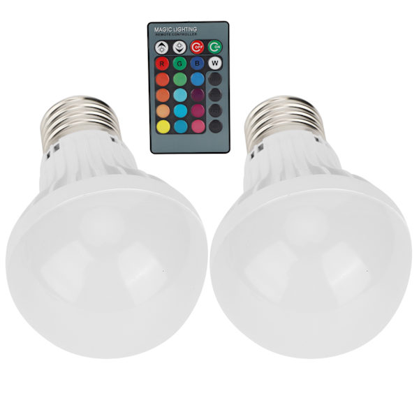 2 st E27 3W RGB-lampa Färgförändrande glödlampa Ljus Hembelysning med fjärrkontroll 85V‑265V