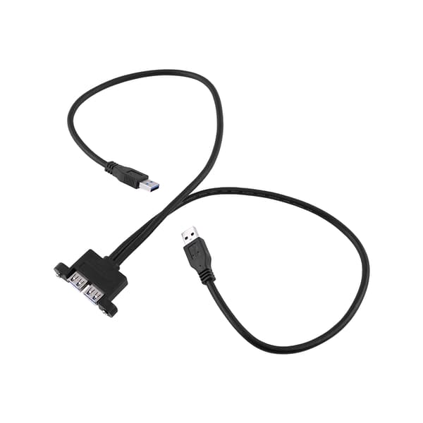 Kombineret dobbelt USB 3.0 han til hun forlængerkabel med skruemonteringshuller til panel