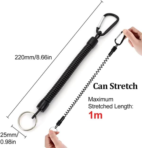 Elastisk Spiral Nøglering - 3 STK Bungee Nøglering Spole Nøglering Sikkerhedsfjeder Nøgleholder med Karabinhage - Sort, Rød, Blå