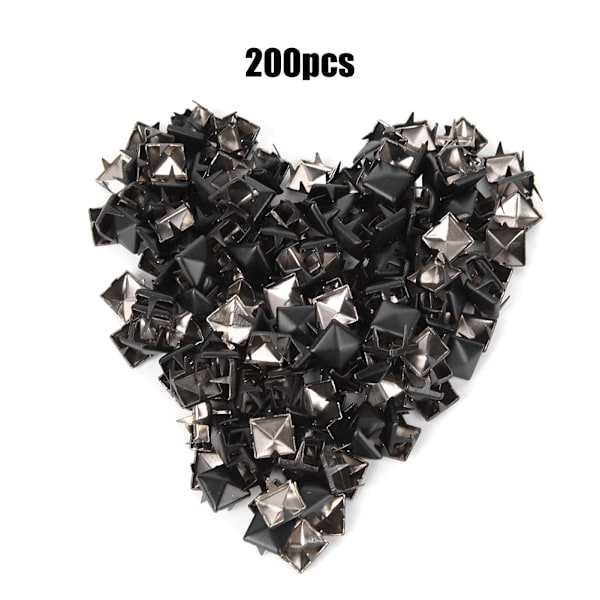 200 stk firkantede nagler i metall, stilige DIY-sko, vesker, hatter, dekorasjonstilbehør, 9 mm, matt svart