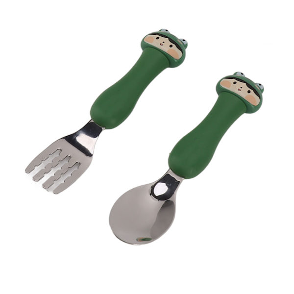 Baby Fork Cute Cartoon Shaped Spoon PP Handle Stainless Steel Tableware for Children Feeding Training Frog