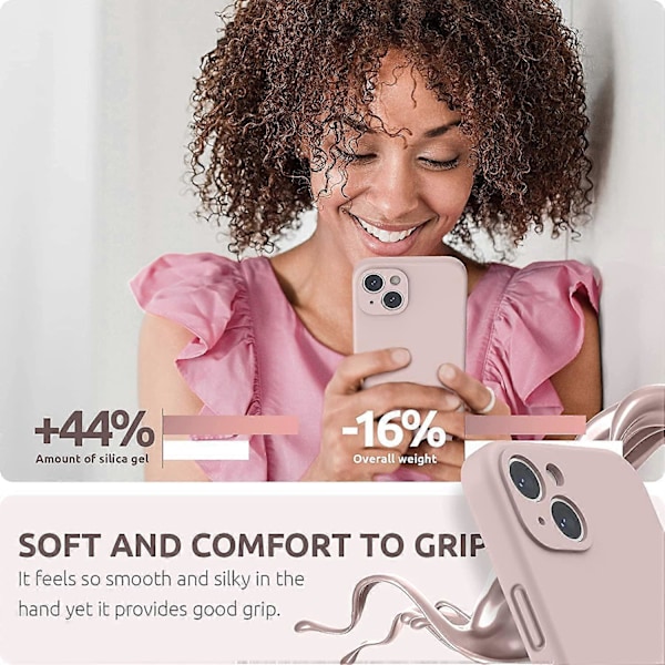 2-pack Rosa Flytande Silikon Skal Kompatibelt med iPhone 13 6.1 tum, Individuellt Skydd för Varje Lins Förtjockat Premium Silikon Skal för iPhone 1
