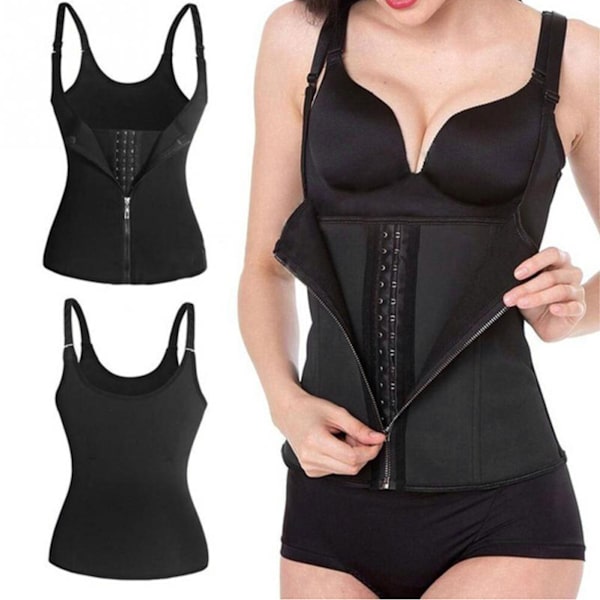 Kvinders underbust korset taljetræning 2 i 1 multifunktionel lynlås foran korsetoverdele til fitness bryllup Cosplay Sort L