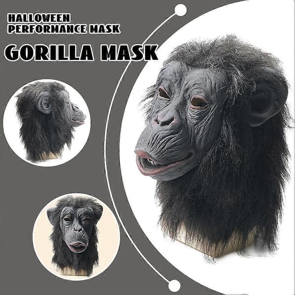 Halloween Ape Cosplay Maske Full Dekning Latex Hodeplagg for Voksen Grå