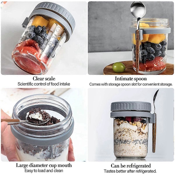 1 st Frukostmugg Lufttät Havregrynsburk med Lock och Sked rosa