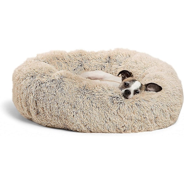 Beroligende donut katte- og hundeseng, lavet af groft eller Lux pels, maskinvaskbar, høj pude