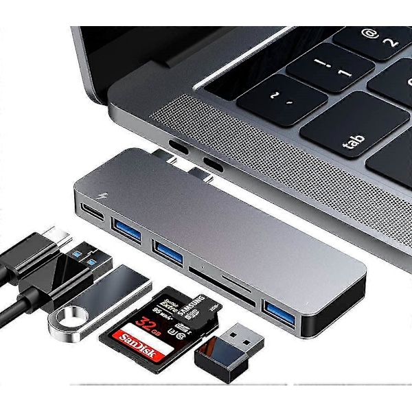 USB C Hub Adapter for MacBook Pro/Air 2020 2019 2018 - 6-i-1 USB-C Tilbehør