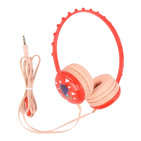Børne kablet hovedtelefon 3,5 mm jack stereo justerbart pandebånd sød børne dinosaur headset til pc-tabletter rød