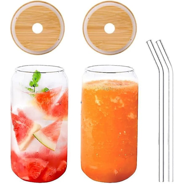 Juomalasit sarjalla bambukannet ja lasipilli, 550ml/400ml - Uudelleenkäytettävä Boba-kuppi