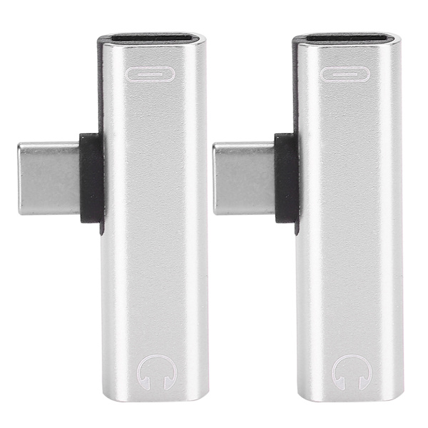 2 st 2 i 1 TypeC till 3,5 mm Assist Audiokabel Trådladdare Headset Distributörsadapter (silver)