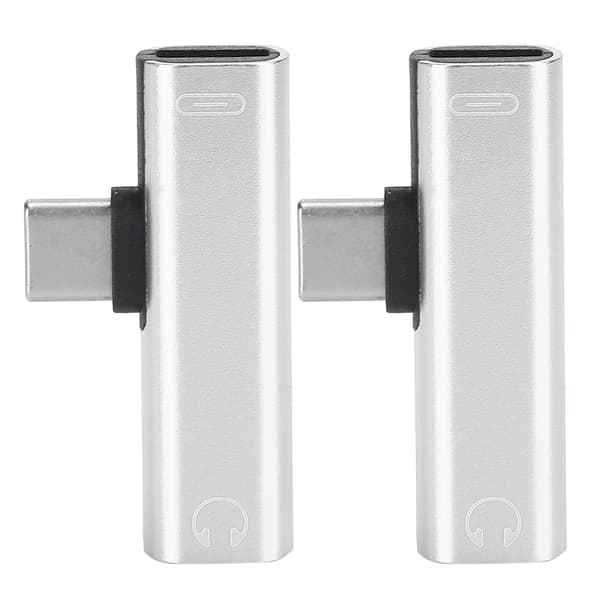 2 stk. 2 i 1 Type-C til 3,5 mm hjælpe-lydkabel oplader headset-fordeleradapter (sølv)
