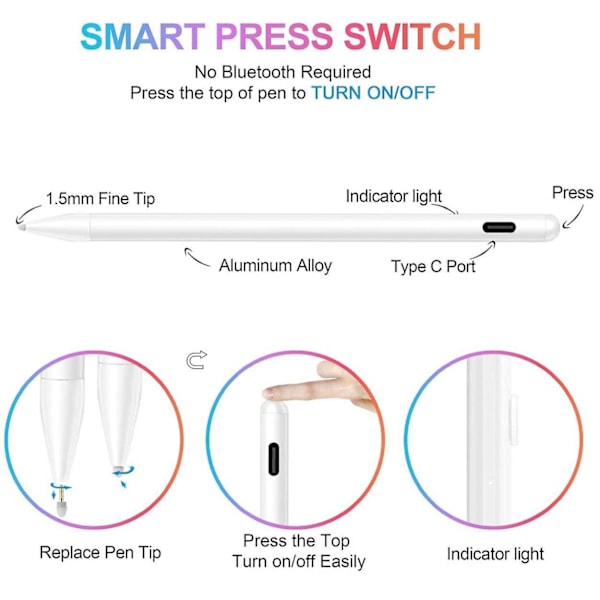 Til Apple Pencil 2 Kontakt Aktiv Pencil Uden Forsinkelse Tegne Pen (hvid)