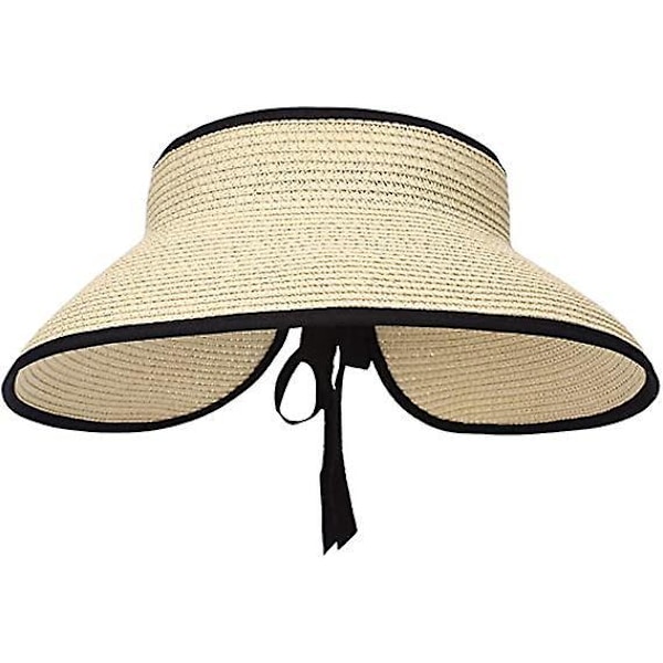 Justerbar beige solhatt i halm för kvinnor, för strand, resor och sommar